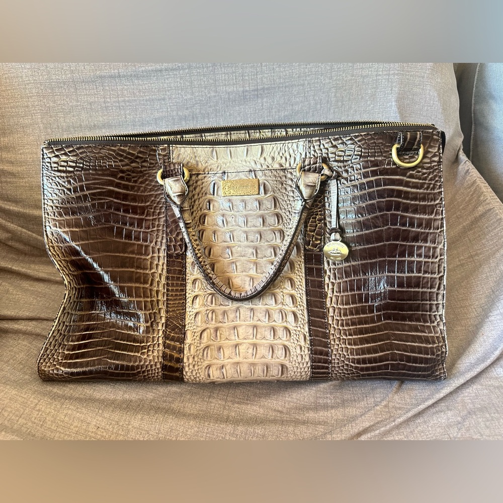 Brahmin Brown and Cream Crocodile Embossed Tote